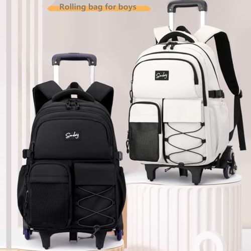 Rolling Backpack for Boys with Wheels Roller Laptop Bookbag for Kids - color: H 6 Wheels-dark Grey