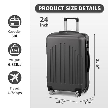 Karl home 24in Checked Luggage, Medium Suitcase with Wheels, Dark Grey - color: Dark Gray, size: 24 Inch