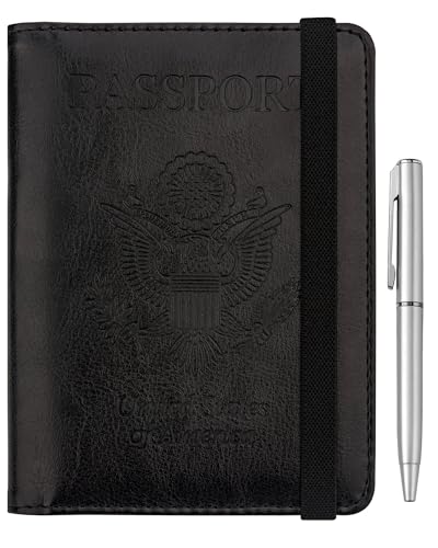 WALNEW Passport Holder for Travel, RFID Blocking Passport Wallet & Cover - color: A-Black