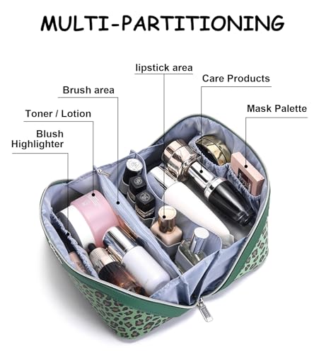 BOYATU Travel Makeup Bag Organizer: 3 Pcs Leopard Cometic Bag Set for Women - color: A-Leopard-Green