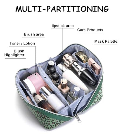 BOYATU Travel Makeup Bag Organizer: 3 Pcs Leopard Cometic Bag Set for Women - color: A-Leopard-Green