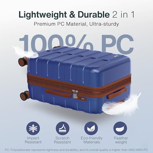 Vipbox Suitcase Sets 3 Piece Hardside PC Travel Suitcase with Wheels, Blue | Lightweight Expandable Ultra Durable 100% PC Carry On Travel Suitcase set with TSA Lock Spinner Wheels - color: Classic Blue, size: 3-Piece Set (20/24/28)