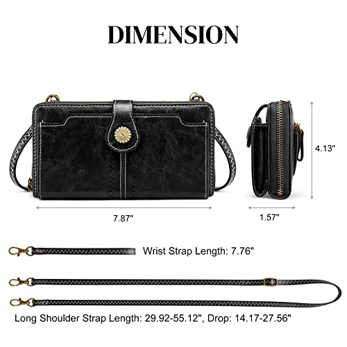 S-ZONE Crossbody Bags for Women Phone Purse RFID Blocking with 2 Straps - color: Black