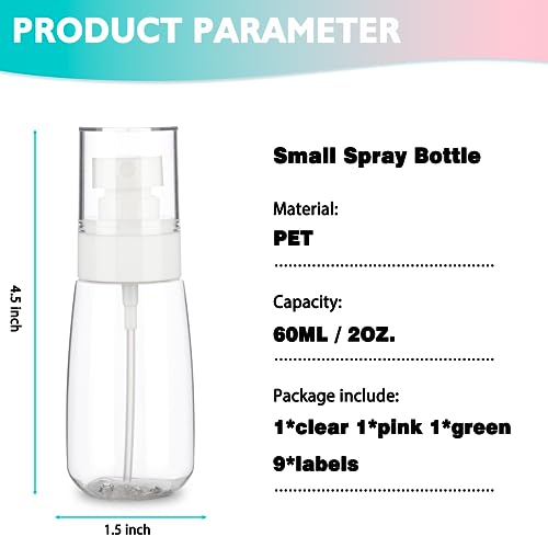 3 Pack 2oz/60ml Small Spray Bottle, Empty Plastic Mini Spray Bottles, Fine Mist Travel Spray Bottle with 9pcs Labels - color: Mix-3 Pcs, size: 60ML