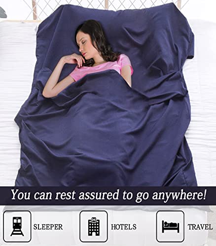 Sleeping Bag Liner All-Season Travel Sleep Sack for Adults - color: Navy, size: 83x71"