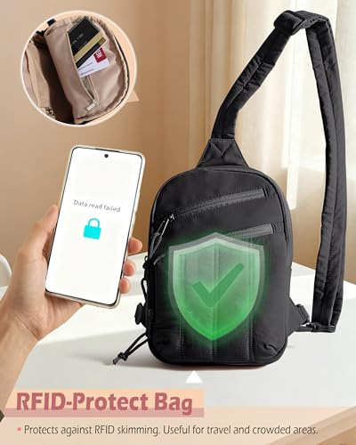 Smasrob Puffer Sling Bag for Women with RFID Blocking Pocket - color: Black