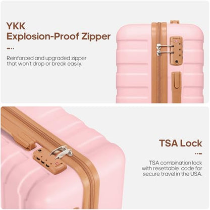 Carry on Luggage, Suitcase Set 3Piece with Backpack YKK zippers - color: Pink