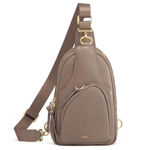 Kattee Sling Bag for Women, Leather Crossbody Bags for Travel, Khaki - color: Khaki