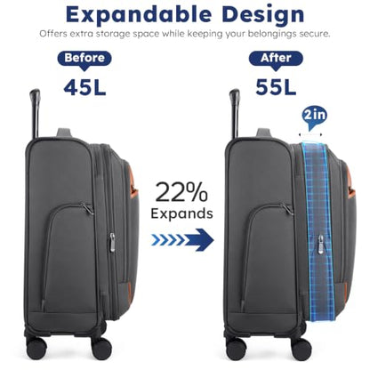 Softside Expandable Carry On Luggage, 20in Carry on Suitcase with Wheels - color: Grey