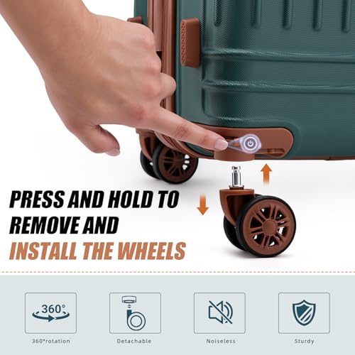 Luggage Sets 5 Piece Hardside Expandable Durable Suitcases with Wheels - color: DarkGreen