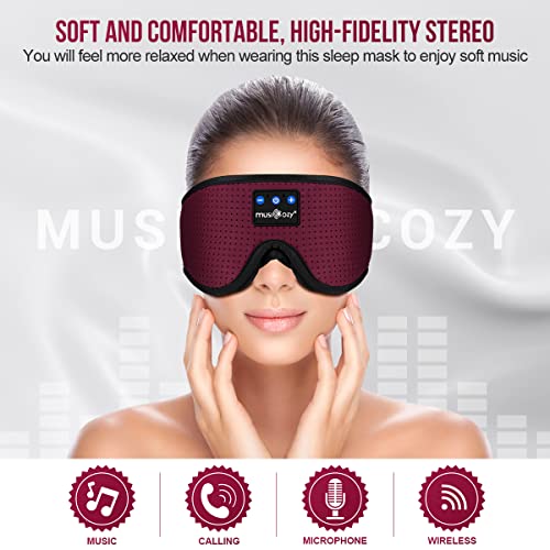MUSICOZY 3D Sleep Headphones Bluetooth 5.4 Breathable Sleep Eye Mask - color: Maroon Red