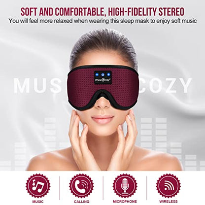 MUSICOZY 3D Sleep Headphones Bluetooth 5.4 Breathable Sleep Eye Mask - color: Maroon Red