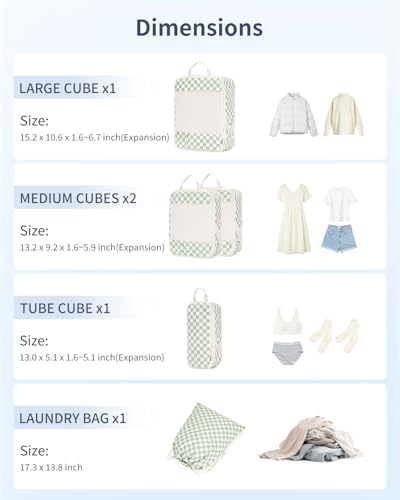 Narwey Compression Packing Cubes for Travel, Cute Luggage Organizer Bags - color: ZZ-Mint Green Checkerboard