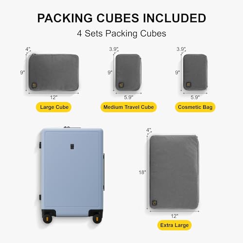 LEVEL8 Checked Luggage, 24 Inch Hardside Suitcase with Spinner Wheels - color: Light Blue, size: 24 Inch