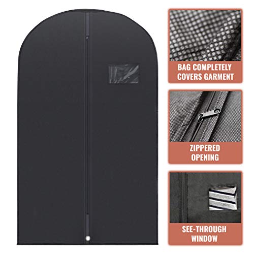 PLX 40" Black Garment Bags Suit Bag for Travel & Clothing Storage - size: 5 pack black: 40” x 24”