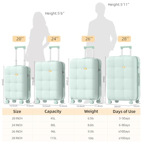 28 Inch Large Checked Luggage, PC Hardshell Suitcase, Green - color: Green, size: 28 Inch