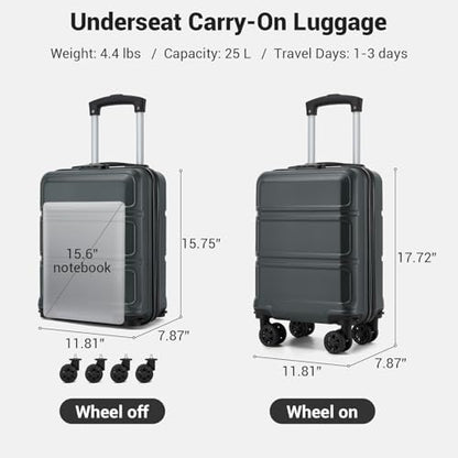 Kono 15'' Underseat Carry On Luggage Airline Approved Lightweight - color: Grey, size: 15-inch underseat