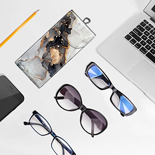 FINTIE Double Glasses Case with Carabiner Hook, Vegan Leather Eyeglass Case - color: Cloudy Marble