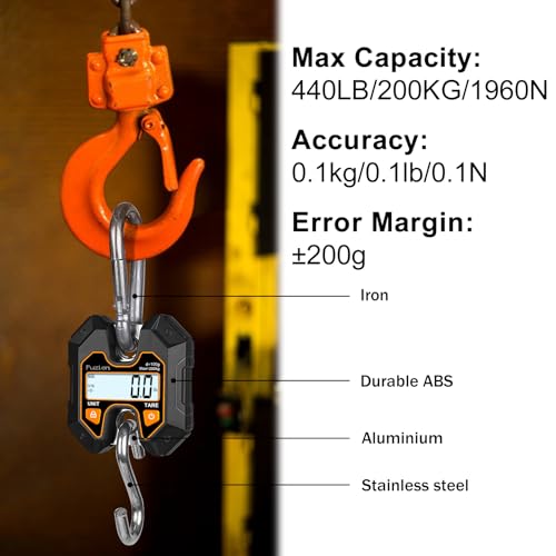 Fuzion Hanging Scale 440lb/200kg, Mini Crane Scale, Snap-Fit Lifting Ring - color: Black