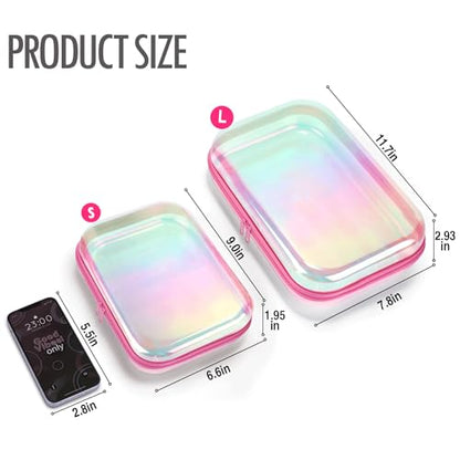 Clear Hard Shell Zipper Cases, 2 Pack, Iridescent - color: Pink