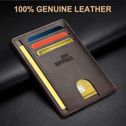 Genuine Leather Mens Wallet Slim RFID Blocking Credit Card Holder - color: CrazyHorse Brown