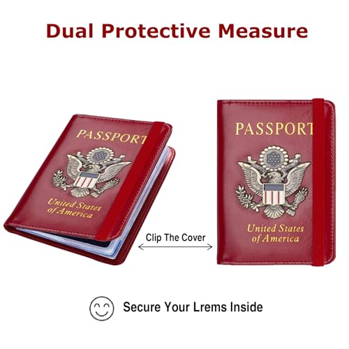 Premium Passport Holder for Travel RFID Blocking Passport Cover Slim - color: Red