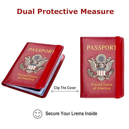 Premium Passport Holder for Travel RFID Blocking Passport Cover Slim - color: Red