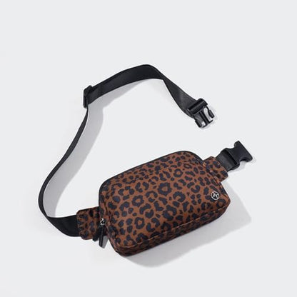 Pander Nylon Fanny Pack Belt Bag for Women with 5 Zipper Pockets - color: Midnight Leopard