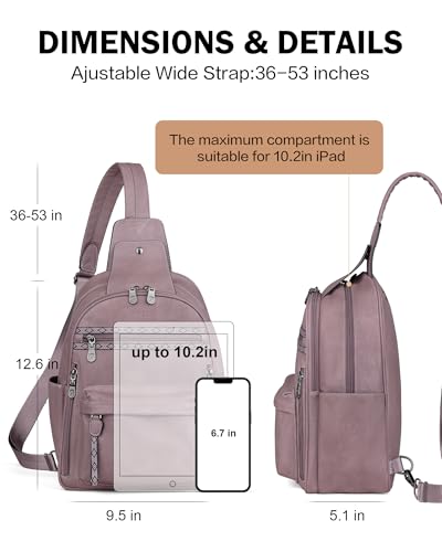 FADEON Large Sling Bag for Women, Designer 10L Leather Crossbody Purse - color: Purple Retro Style