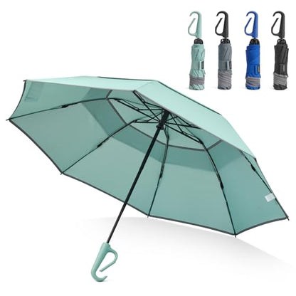 G4Free 46inch Ring Buckle Umbrella, Inverted Design with Carabiner Handle - color: Green