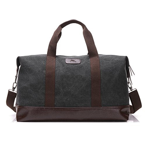 Sunshinejing Classic Weekender Overnight Duffel Bag Canvas Leather Carry on Travel Tote (Black) - color: Black