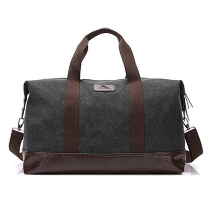 Sunshinejing Classic Weekender Overnight Duffel Bag Canvas Leather Carry on Travel Tote (Black) - color: Black