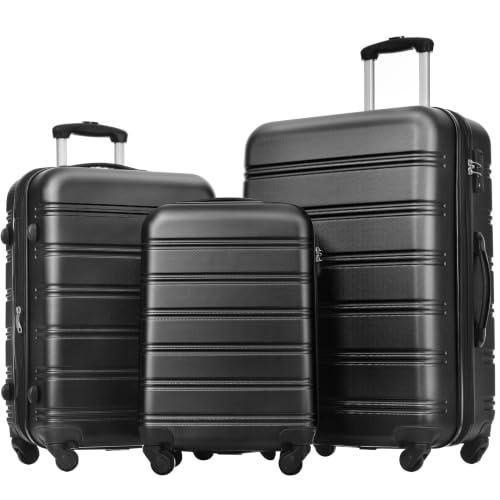 Merax 3 Piece Luggage Set,Hardside Expandable Suitcase Set,Black - color: Black-2, style: 3-piece Set(20/24/28)