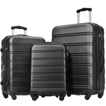 Merax 3 Piece Luggage Set,Hardside Expandable Suitcase Set,Black - color: Black-2, style: 3-piece Set(20/24/28)