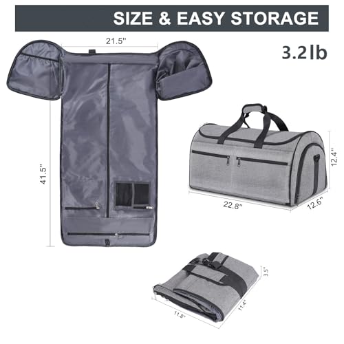 Bukere Carry on Garment Bag for Travel, Convertible Travel Duffel Suit Bag with Backpack Straps, Shoe Compartment, 3 in 1 Weekender Suit Bag for Men Women - color: Backpack Grey