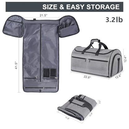 Bukere Carry on Garment Bag for Travel, Convertible Travel Duffel Suit Bag with Backpack Straps, Shoe Compartment, 3 in 1 Weekender Suit Bag for Men Women - color: Backpack Grey