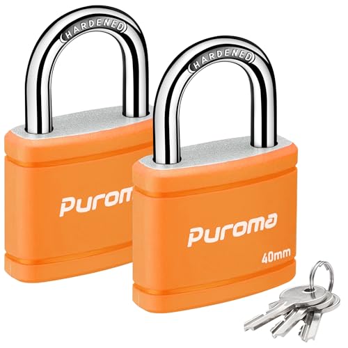 Puroma 2 Keyed Padlock with 3 Keys 7/8" School Locker Lock Gate 40mm Orange - color: Orange