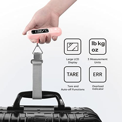 pack all Digital Luggage Scale for Travel, 110Lbs Capacity, 0.1Lb Precision - color: Pink