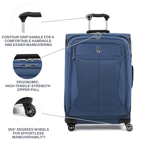 Travelpro Tourlite Softside 25" Expandable Luggage with 4 Spinner Wheels, Lightweight Suitcase, Checked Medium, Blue - color: Blue, size: Checked-Medium 25-Inch