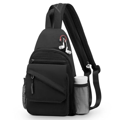 Sling Bag for Men Women,Convertible Crossbody Backpack Chest Bag - color: Black, size: Large