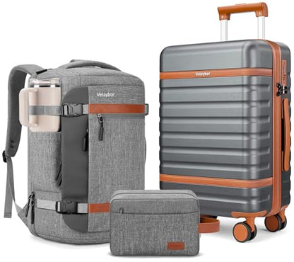 20" Carry On Luggage Set 3 Piece With Travel Backpack, YKK Zippers - color: Grey, size: 3 Piece Set (20inch)