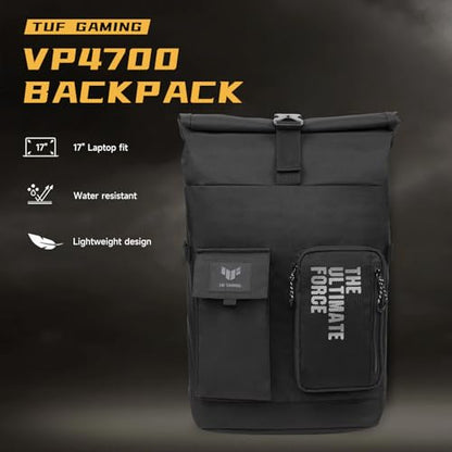 ASUS TUF Gaming VP4700 Backpack, up to 17" laptop, with top folded closure to resize, light weight and durable water repellent for daily usage - style: Tuf Vp4700