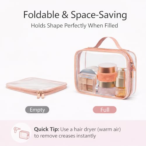 PACKISM Clear Makeup Bag Travel - TSA Approved Toiletry Bag, 2 Rose Pink - color: 01 Elegant Rose Pink, size: Full Vacation (Mixed Sizes)