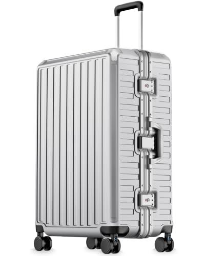 LUGGEX 28 Inch Zipperless Checked Luggage, Silver Grey - color: Silver Grey, size: 28 Inch
