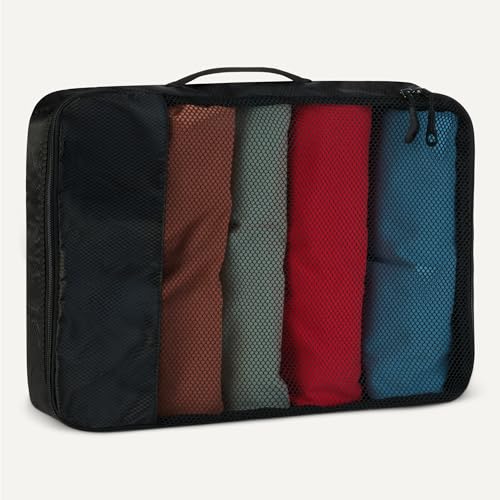 Amazon Essentials 여행용 액세서리 세트 4피스 패킹 큐브, 더블 지퍼가 있는 수하물 정리함, 100% 폴리에스터, 메시 탑, 블랙., 4피스 패킹 큐브 세트 - 미디엄 2개 및 라지 2개 - color: 블랙., size: 2 Medium and 2 Large