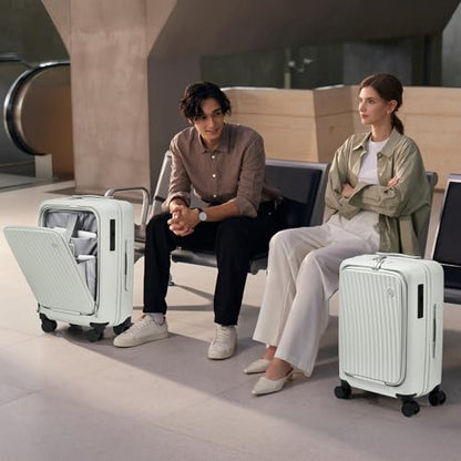 OIWAS Carry On Luggage with Cup Holder Top Opening Hardside Suitcase, White