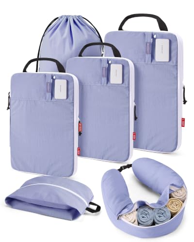 BAGSMART 6 Set Compression Packing Cubes with Fillable Neck Pillow - color: Purple