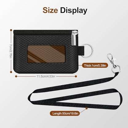 Minimalist RFID Blocking Small Wallet with ID Window,WaterResistant Zip Id Case Wallet with Lanyard Keychain for Cards,Cash,Travel,Women,Men (Black/Brown) - color: Black/Brown