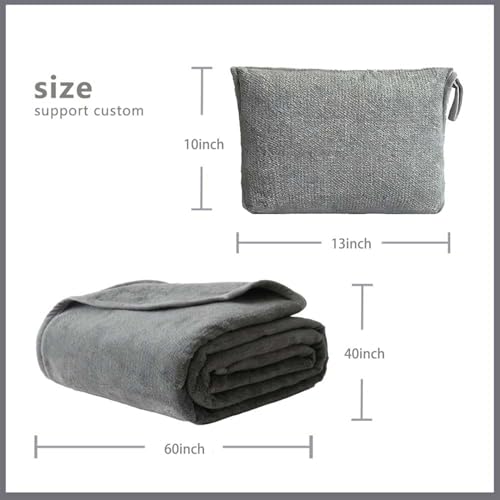 Travel Blanket Pillow, Soft Airplane Blanket 2-in-1, Travel Blanket Airplane Compact with Bag, Travel Essentials Accessories for Plane and Car,60x40 Grey - color: Grey