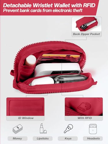 Tiostep Clip and Go Strap for Phone with Wallet Crossbody Phone Lanyard Adjustable and Detachable RFID Wristlet Wallet (Red, Medium) - color: Red, size: Medium